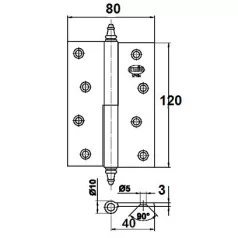 AMIG Ajtópánt 120X80X3 mm Bal /Izda/ Réz 1007
