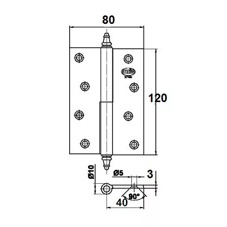 AMIG Ajtópánt 120X80X3 mm Bal /Izda/ Réz 1007