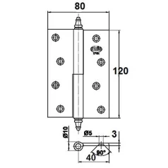AMIG Ajtópánt 120X80X3 mm Jobb /Dcha/ Réz1007