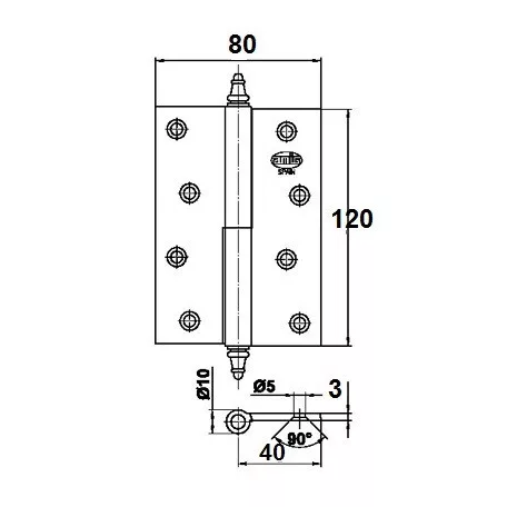 AMIG Ajtópánt 120X80X3 mm Jobb /Dcha/ Réz1007