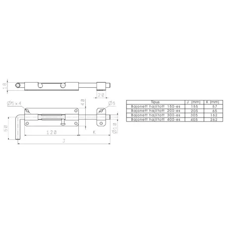 Bajonett Tolózár 400 Hosszú Tolokával 