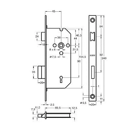 ELZETT Bevésö Zár 7Cm 45/90 2K.Validó 7411