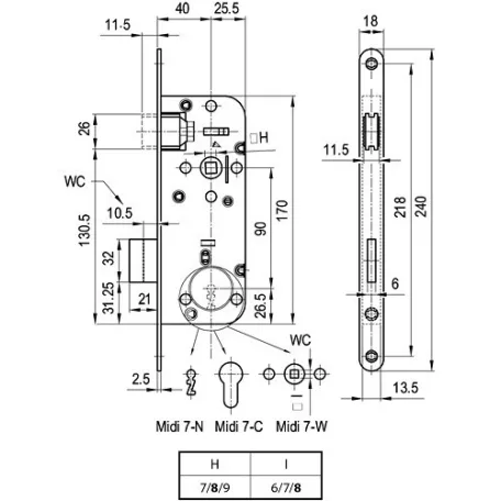 ELZETT Bevésőzár 7Cm 40/90 1K Magnet Midi 7-N Inox