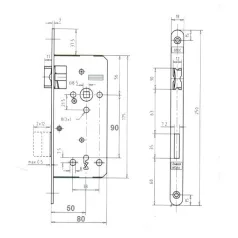   DORMA-KABA Bevéső Zár 8Cm/90 mm 1Fogaz.Kul. 121/Kb/R/50/90/8