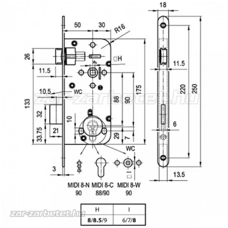 ELZETT Cil.Bevésőzár 8Cm 50/90 Z.N Váltós Midi 8-C