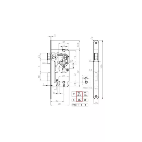 ELZETT Bevésőzár Kly. 50/72 mm Zamek Mp Univ Xm10328150100
