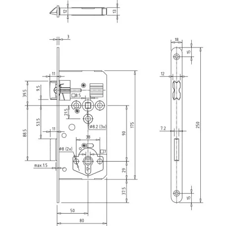 DORMA-KABA Wc Zár Bevéső 8Cm/90 mm Ergo  121Wcr50