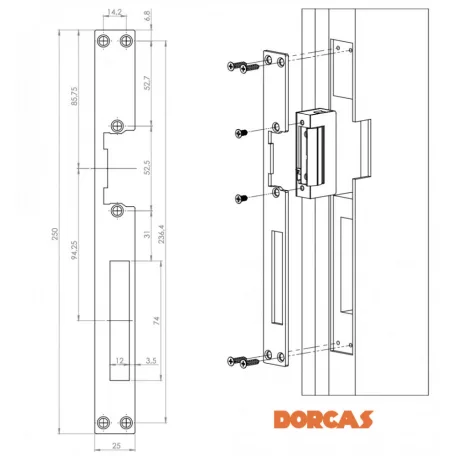 DORCAS Elektromos Zárólemez 25Cm*2,5Cm Inox!!!-Gx-25