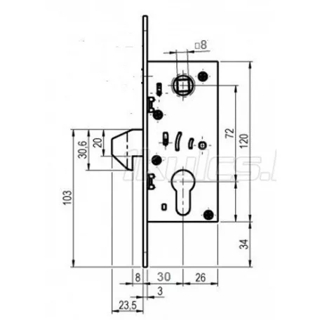 ELZETT Toloajtózár Cil. 30/72/8 mm Kampós 