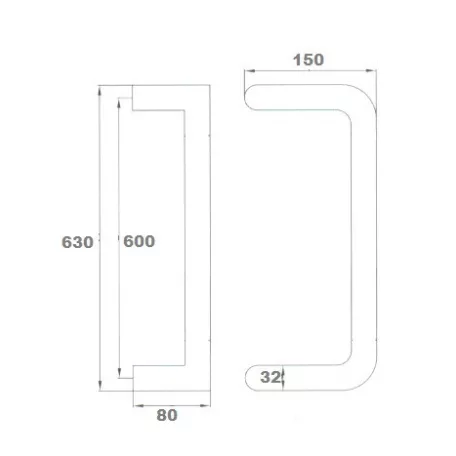 AJTÓFOGANTYÚ U-ALAKÚ ROZSDAMENTES 32*600 MM