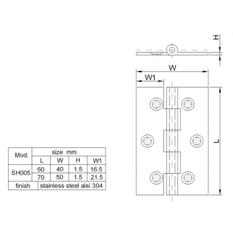 AJTÓZSANÉR 70*50*1.5MM ROZSDAMENTES  SH1002 