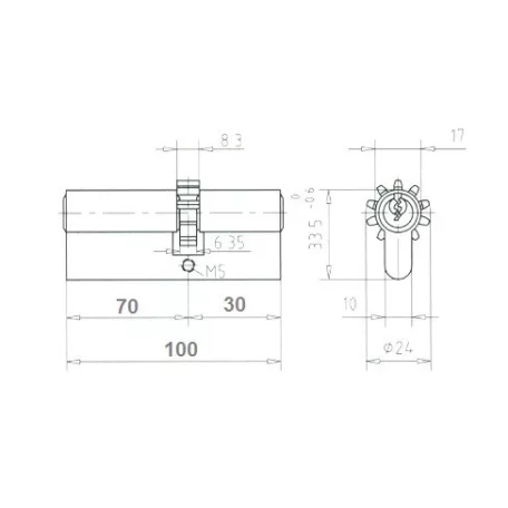 ICSA Hengerzárbetét 30/70 3K.Fogask.Réz Olasz 