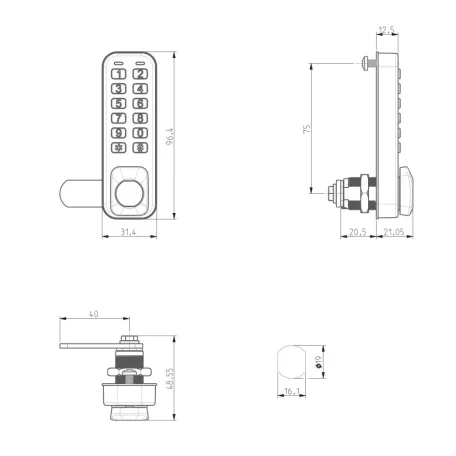 Fémbútorzár Elektronikus Digitális Ronis E-10-Mini-V 30,5 mm Vertikális