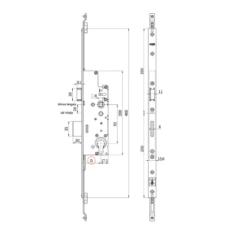 DOM-ELZETT Középzár Multimodul Cilinder Működtetésű 45/92/16/8/400
