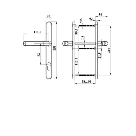 Ajtókilincs 92/26/216/8 Rugós Bronz D. F4