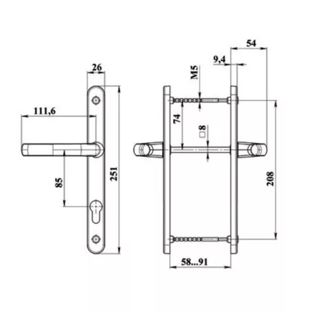 Ajtókilincs 85/26/208/8 Rugós Fehér D. Ral9016