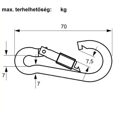 Tűzoltókarabiner 7*70mm Csavaros Import