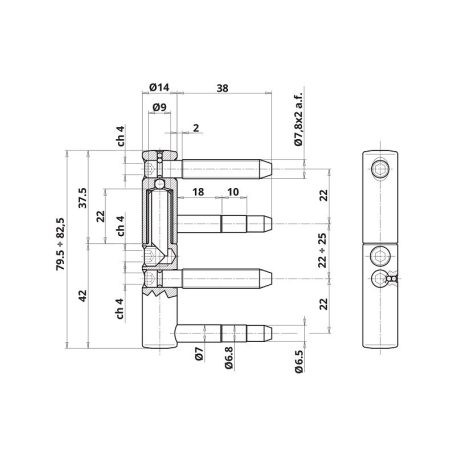 AJTÓPÁNT BECS. 14MM 4LÁBÚ 3DIM.-V-F.HORG 909T.OTLAV TÍPUSÚ