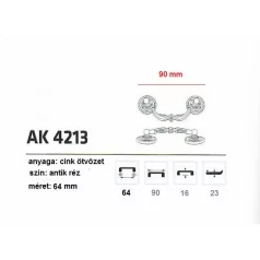 Bútorfogantyú Diszes 64 mm Antikolt Réz Ak4213