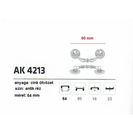 Bútorfogantyú Diszes 64 mm Antikolt Réz Ak4213