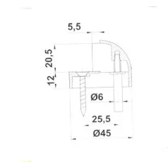   Ajtóütköző Félgömb Q45 Szat.Nikk.D3704Sn Wl-155, 34-7Sn