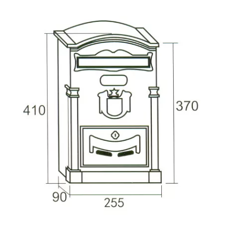 Postaláda Öntött Zöld Címeres Arthur 26*8*40 cm