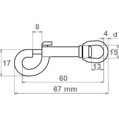 Karabiner Díszes Rugós 65 mm Acél East G.