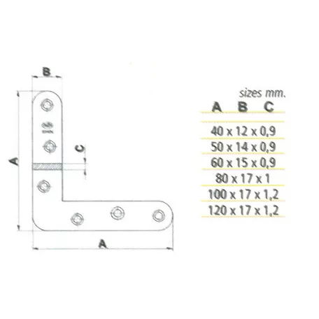 Ablakszegletvas 40 Sárga 40*12*0,9mm