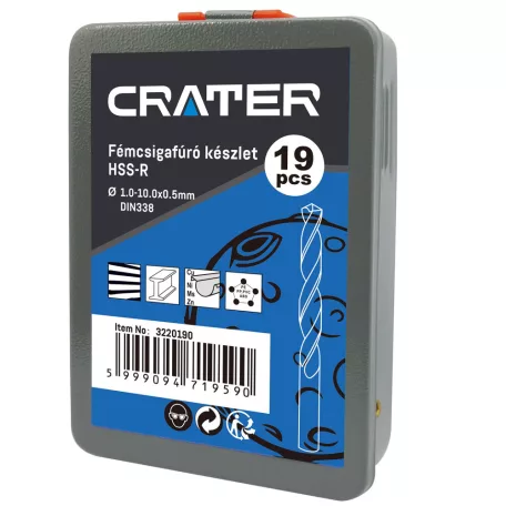 CRATER Fémcsigafúró Klt. 1-10mm 19R. Hss D338 Fém D.