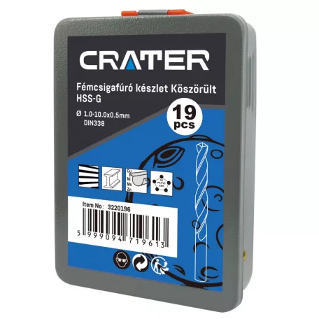 CRATER Fémcsigafúró Klt. 1-10mm 19R. Hss-G D338 Köszörült