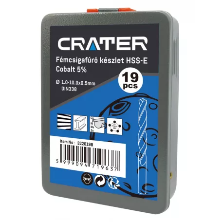 CRATER Fémcsigafúró Klt. 1-10mm 19R. Hss-E D338 Cobalt
