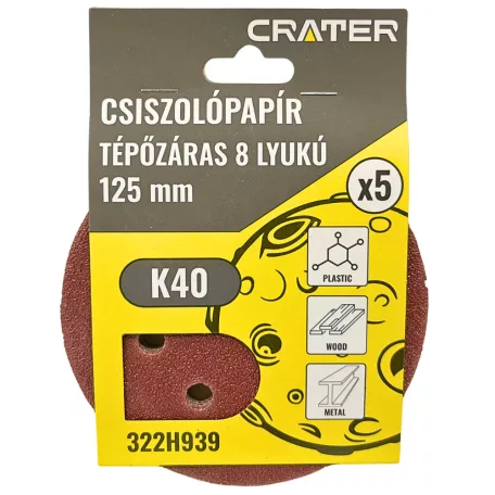 CRATER Csiszolókorong Tépő. 8Lyuk.125 mm K40 5 db 
