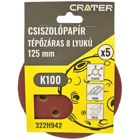 CRATER Csiszolókorong Tépő. 8Lyuk125 mm K100 5 db 