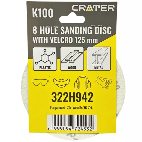 CRATER Csiszolókorong Tépő. 8Lyuk125 mm K100 5 db 