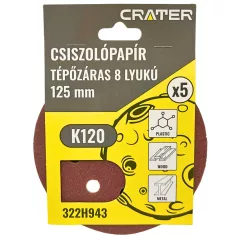 CRATER Csiszolókorong Tépő. 8Lyuk125 mm K120 5 db 