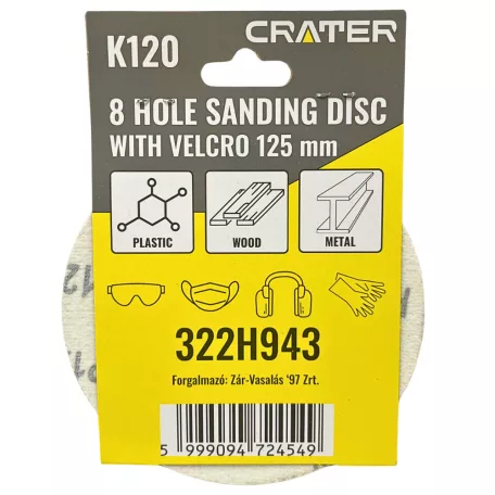 CRATER Csiszolókorong Tépő. 8Lyuk125 mm K120 5 db 