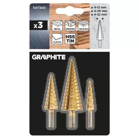 GRAPHITE Lépcsős Fúró Klt.3Rész 4-32-Ig Titán 