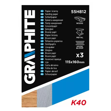 GRAPHITE Csiszolópapír 115*160 mm K40 3 db