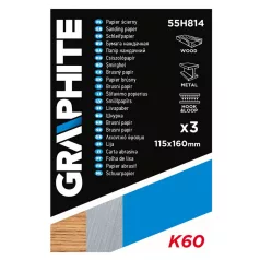 GRAPHITE Csiszolópapír 115*160 mm K60 3 db