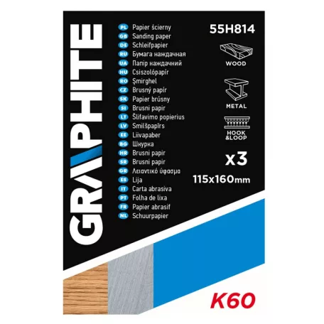 GRAPHITE Csiszolópapír 115*160 mm K60 3 db