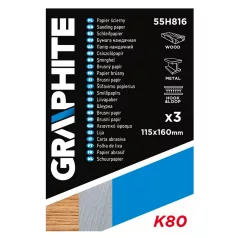 GRAPHITE Csiszolópapír 115*160 mm K80 3 db