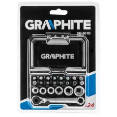 GRAPHITE Bit Készlet+Dugókulcs Tartóban 24 db