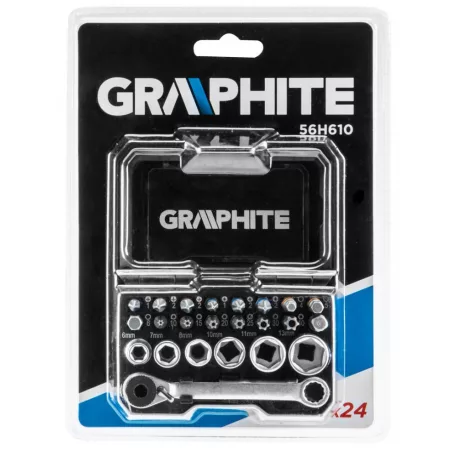 GRAPHITE Bit Készlet+Dugókulcs Tartóban 24 db