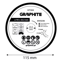 GRAPHITE Gyémánt Vágókorong 115*22,2M Vizes 