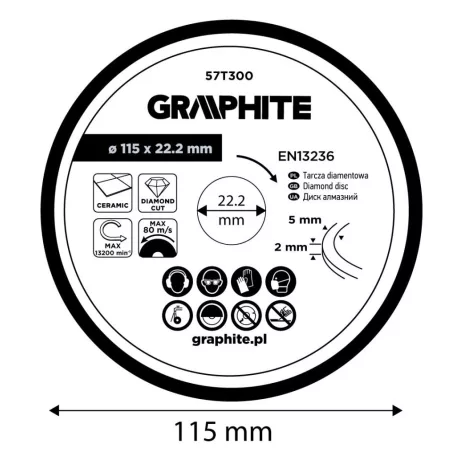 GRAPHITE Gyémánt Vágókorong 115*22,2M Vizes 
