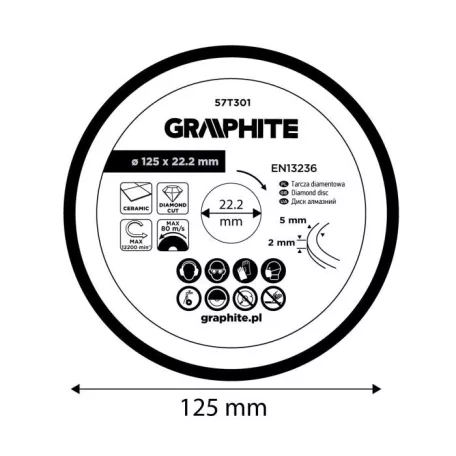 GRAPHITE Gyémánt Vágókorong 125*22,2M Vizes 