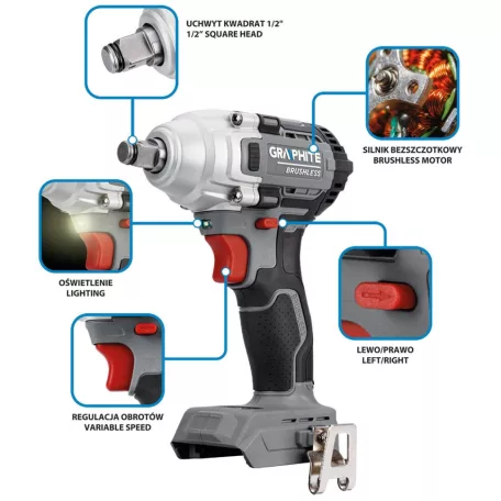 GRAPHITE Akkus.Ütvecsavarozó 18V 330Nm Akku.Nélk. 1/2"