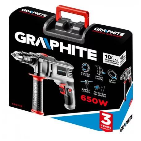 GRAPHITE Ütvefúrógép 650W 13 mm 1,2Kg+Koff