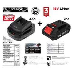 GRAPHITE Akkumulátor 2Ah + Töltő Szett Energy + 