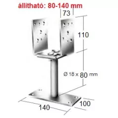   Gerendatalp U Állith.Szélességű 80-150mm Talpas /Csavarozható/